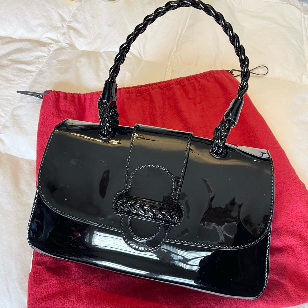 Valentino Garavani Histoire Black Patent Leather Braided Flap Authentic